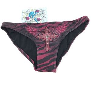 Sinful by Affliction Dallas Pyramid Swimsuit Bikini Bottom Black Pink Size XS